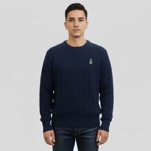 Peter Millar Italian Merino Wool Navy Cable Knit Sweater Men Size M